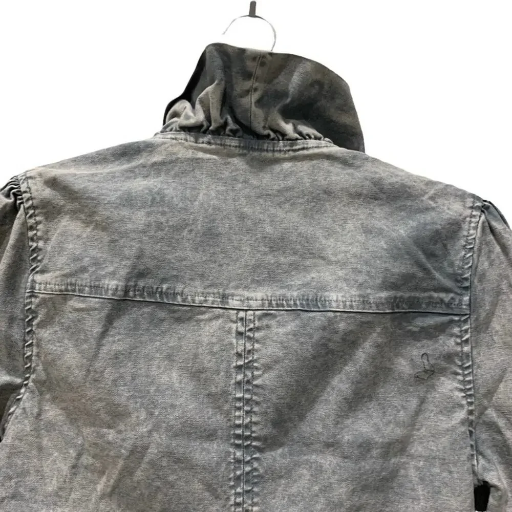La made Ruffle Trim Denim‎ Jacket Women Large Blue Grey NWT Puffed Sleeve - Picture 3 of 9